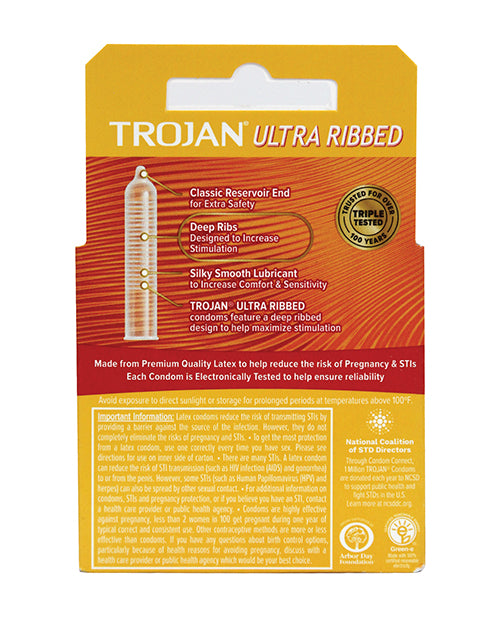 Trojan Trojan Ultra Ribbed Condoms - Box of 3 - Image 2