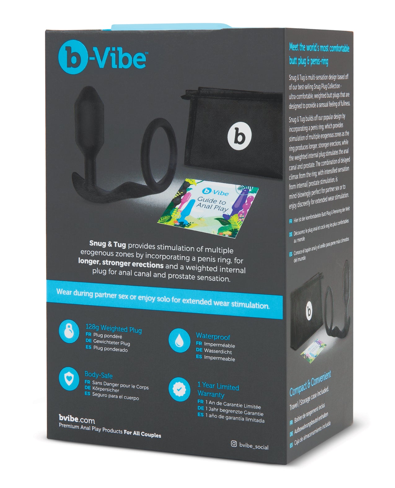 b-vibe b-Vibe Snug & Tug - 128g - Plug & Penis Ring - Black - Image 5
