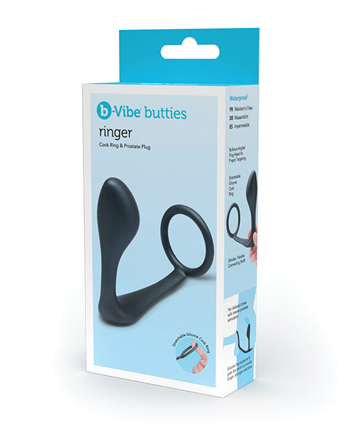 b-vibe b-Vibe Butties Ringer Cock Ring & Prostate Plug - Black - Image 5