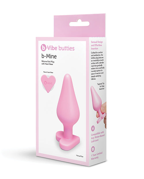b-vibe b-Vibe B-Mine Butties Silicone Butt Plug with Heart Base - Pink - Image 2