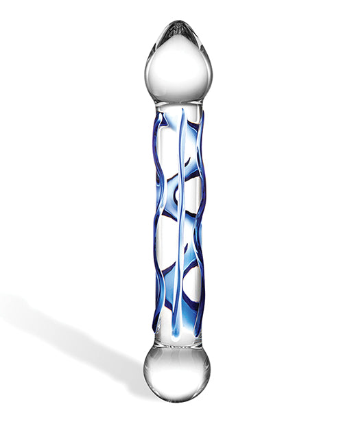 Glas Glas 6.5" Tip Textured Glass Dildo - Blue