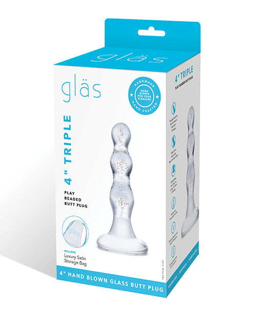 Glas Glas 4" Triple Play Beaded Butt Plug - Clear - Image 5