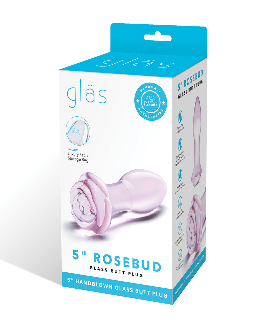 Glas Glas 5" Rosebud Glass Butt Plug - Pink - Image 5