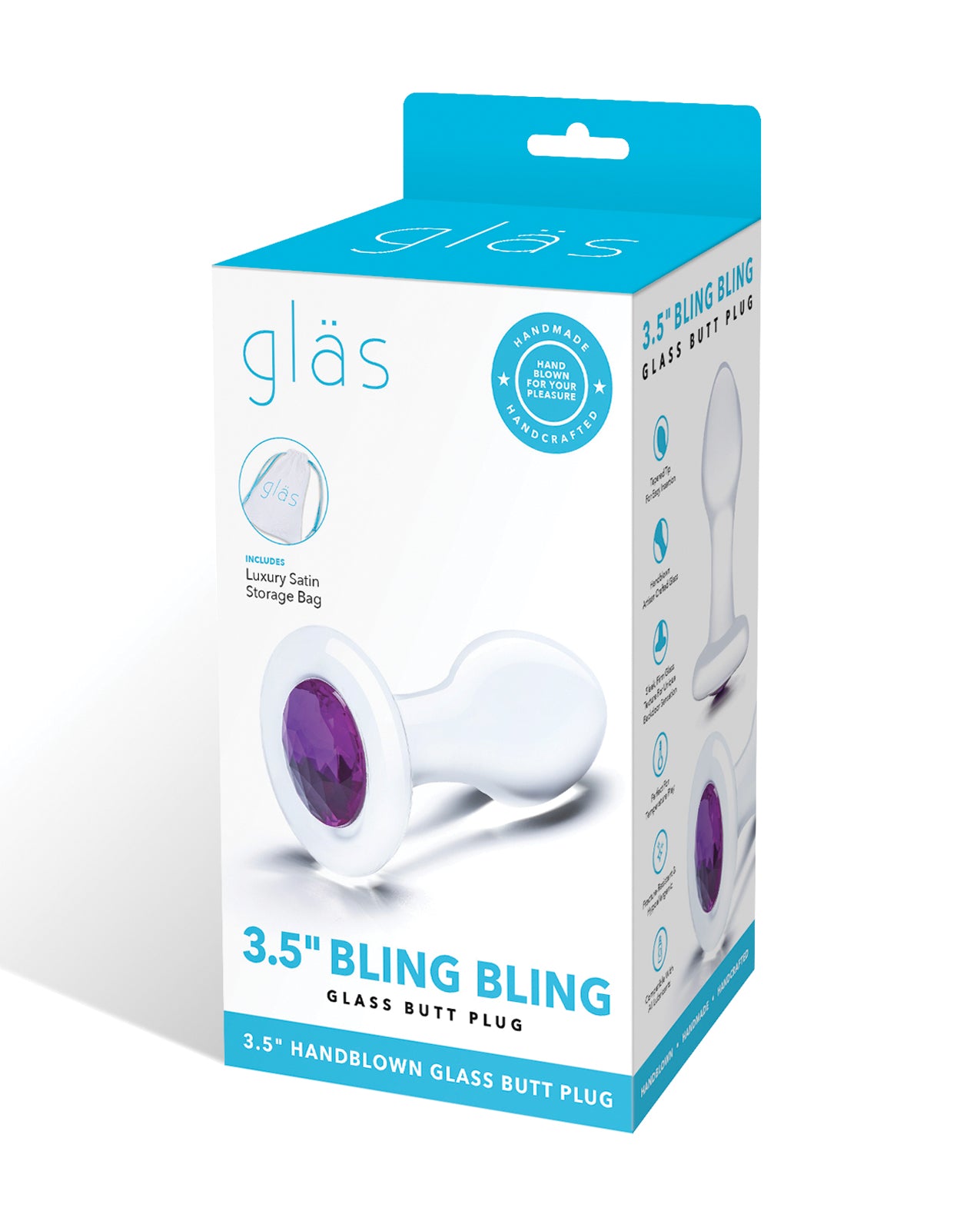 Glas Glas 3.5" Bling Bling Glass Butt Plug - Clear - Image 5
