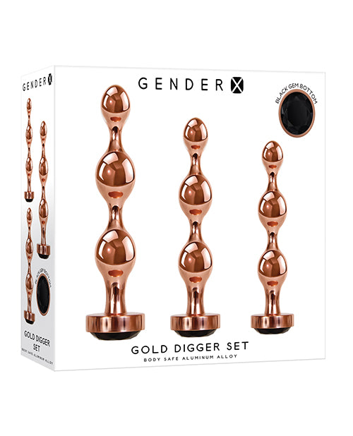 Gender X Gender X Gold Digger 3-Piece Metal Plug Set - Rose Gold/Black - Image 3