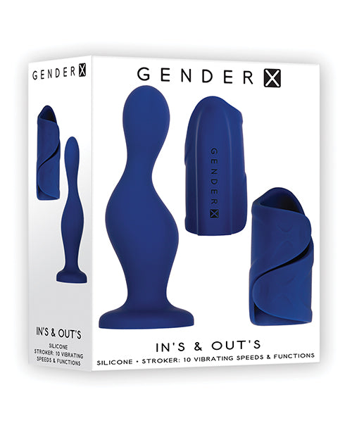 Gender X Gender X In's & Out's Silicone Dildo & Vibrating Stroker Set - Blue