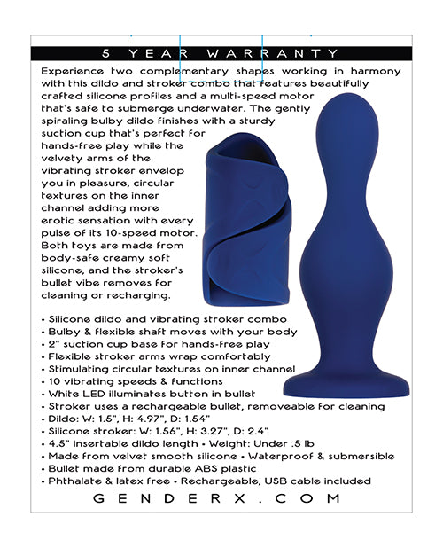 Gender X Gender X In's & Out's Silicone Dildo & Vibrating Stroker Set - Blue - Image 2