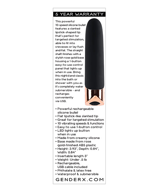 Gender X Gender X The Gold Standard Rechargeable Silicone Bullet - Black/Rose Gold - Image 5