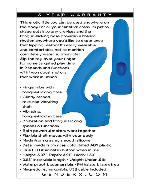 Gender X Gender X Flick It Finger Vibrator with Tongue-Flicking Base - Blue - Image 5