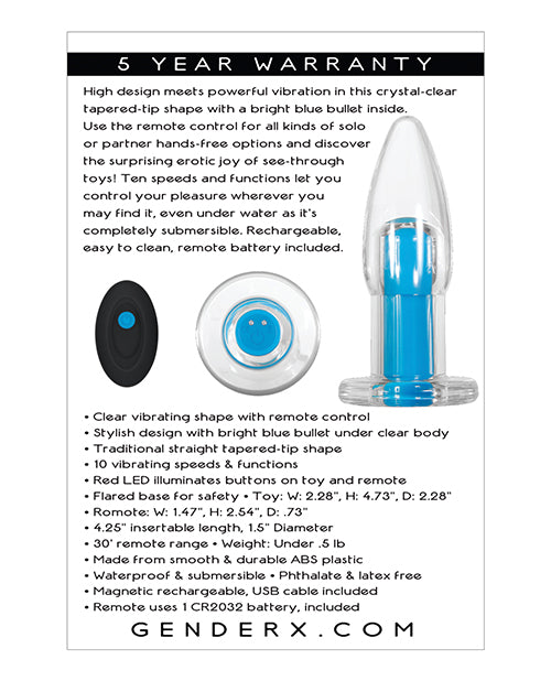 Gender X Gender X Electric Blue Clear Vibrator with Remote - Clear/Blue - Image 5