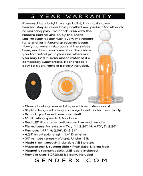 Gender X Gender X Orange Dream Clear Beaded Vibrator with Remote - Clear/Orange - Image 5