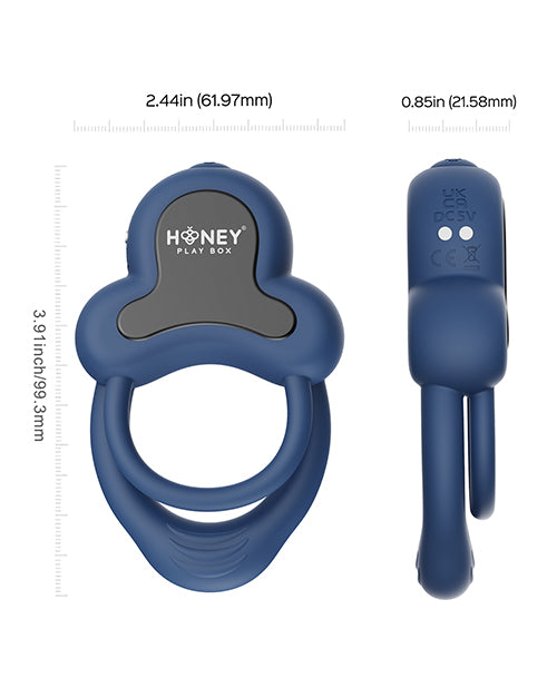 Honey Play Box Honey Play Box Anello Vibrating Double Cock Ring with Clitoral Stimulator - Blue - Image 4