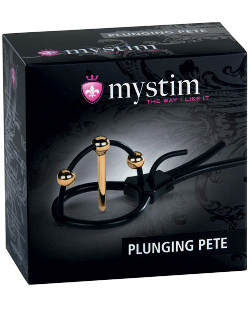 Mystim Mystim Plunging Pete E-Stim Glans Loop with Urethral Sound - Black/Gold - Image 2