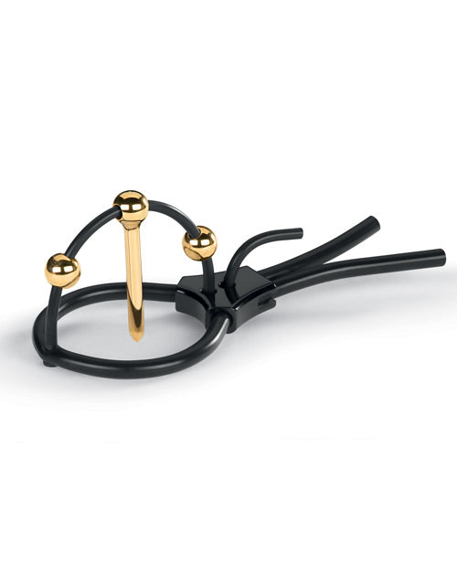 Mystim Mystim Plunging Pete E-Stim Glans Loop with Urethral Sound - Black/Gold