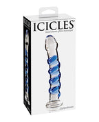 Icicles Icicles No. 5 Hand Blown Glass Massager - Clear w/Blue Swirls - Image 2