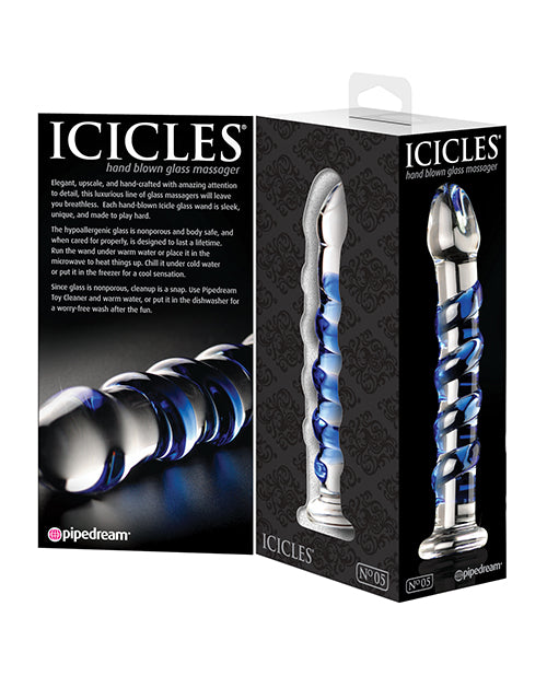 Icicles Icicles No. 5 Hand Blown Glass Massager - Clear w/Blue Swirls - Image 3