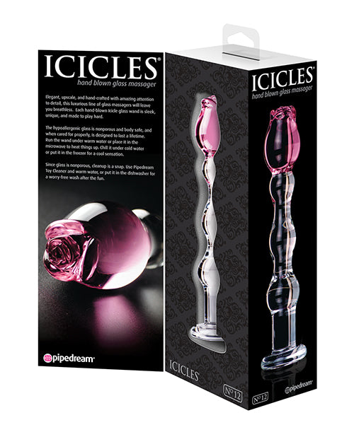Icicles Icicles No. 12 Hand Blown Glass Massager - Clear w/Rose Tip - Image 3
