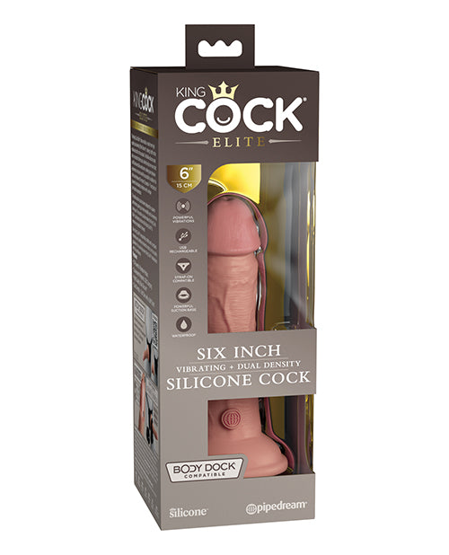 King Cock Elite King Cock Elite 6" Dual Density Vibrating Silicone Cock - Light/Champagne Pink Nude - Image 3