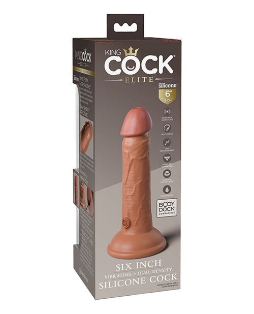 King Cock Elite King Cock Elite 6" Dual Density Vibrating Silicone Cock - Tan/Dusty Rose Nude - Image 4
