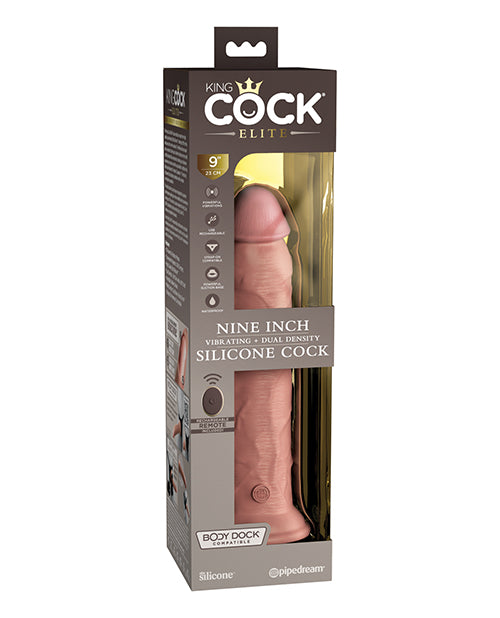 King Cock Elite King Cock Elite 9" Dual Density Vibrating Silicone Cock w/Remote - Light/Champagne Pink Nude - Image 4