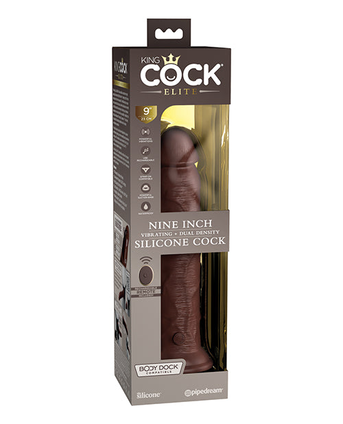 King Cock Elite King Cock Elite 9" Dual Density Vibrating Silicone Cock w/Remote - Brown/Espresso Nude - Image 3