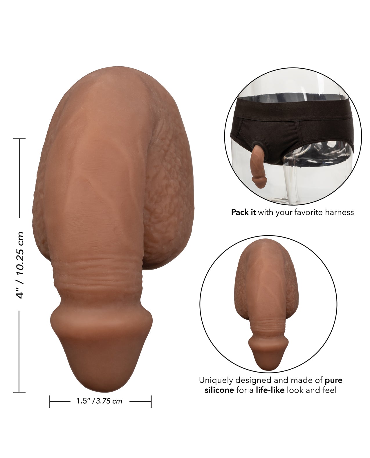 CalExotics CalExotics Packer Gear 4" Silicone Packing Penis - Burnt Caramel Nude - Image 5