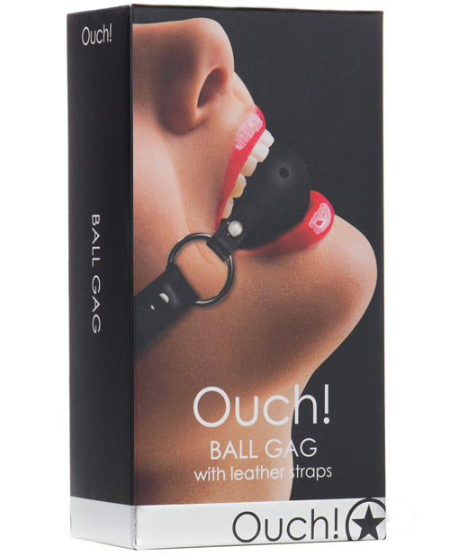 Ouch Shots Ouch Ball Gag with Leather Straps - Black
