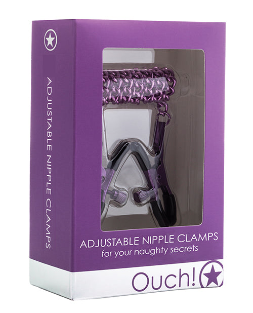 Ouch Shots Ouch Adjustable Nipple Clamps with Chain - Purple