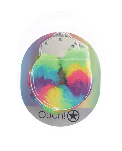Ouch Shots Ouch! Heavy-Duty Fluffy Handcuffs - Rainbow - Image 2