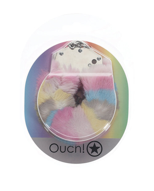 Ouch Shots Ouch! Heavy-Duty Fluffy Handcuffs - Powder Rainbow - Image 2