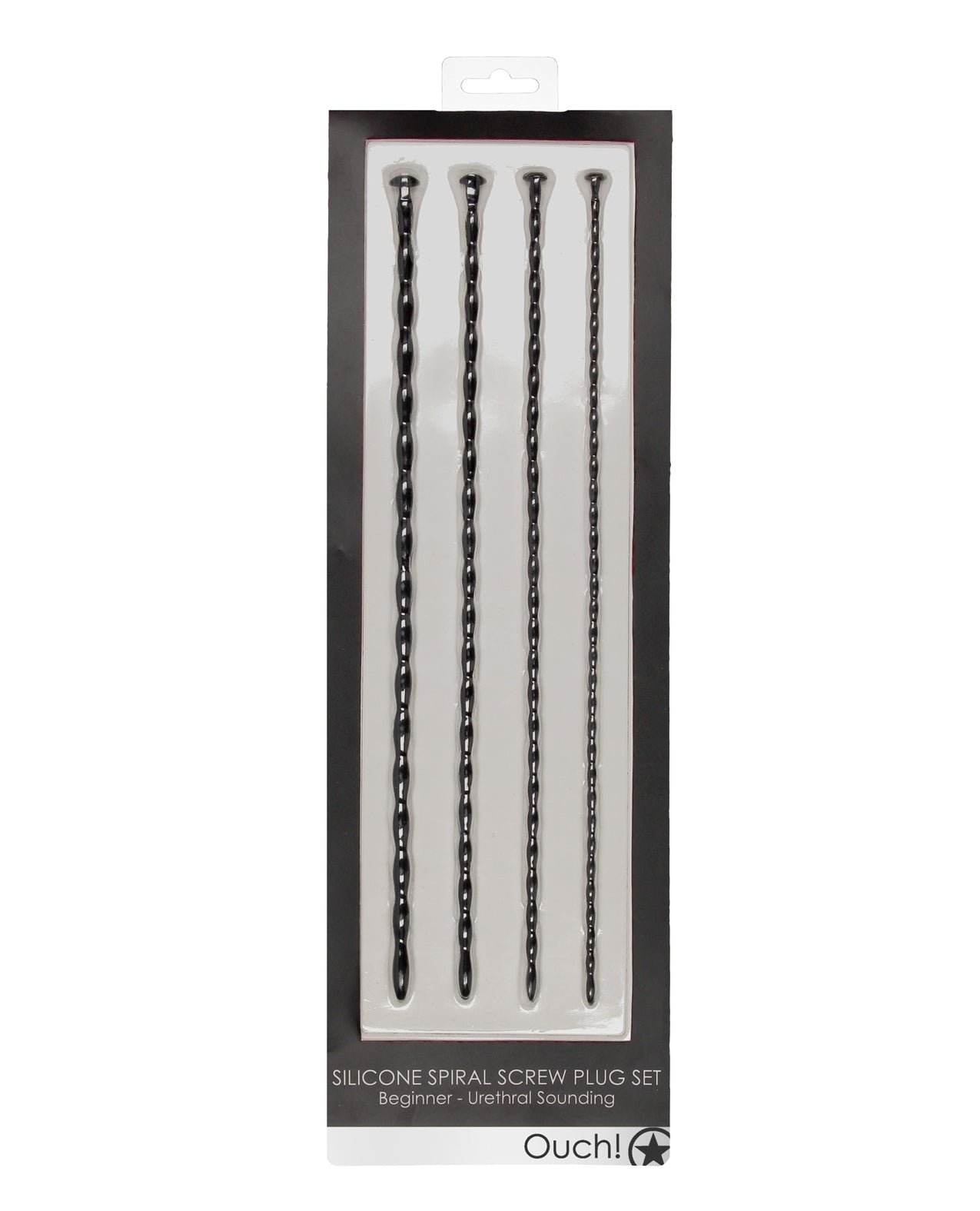 Ouch Shots Ouch Beginner's Urethral Sounding Silicone Spiral Screw Plug Set - Black