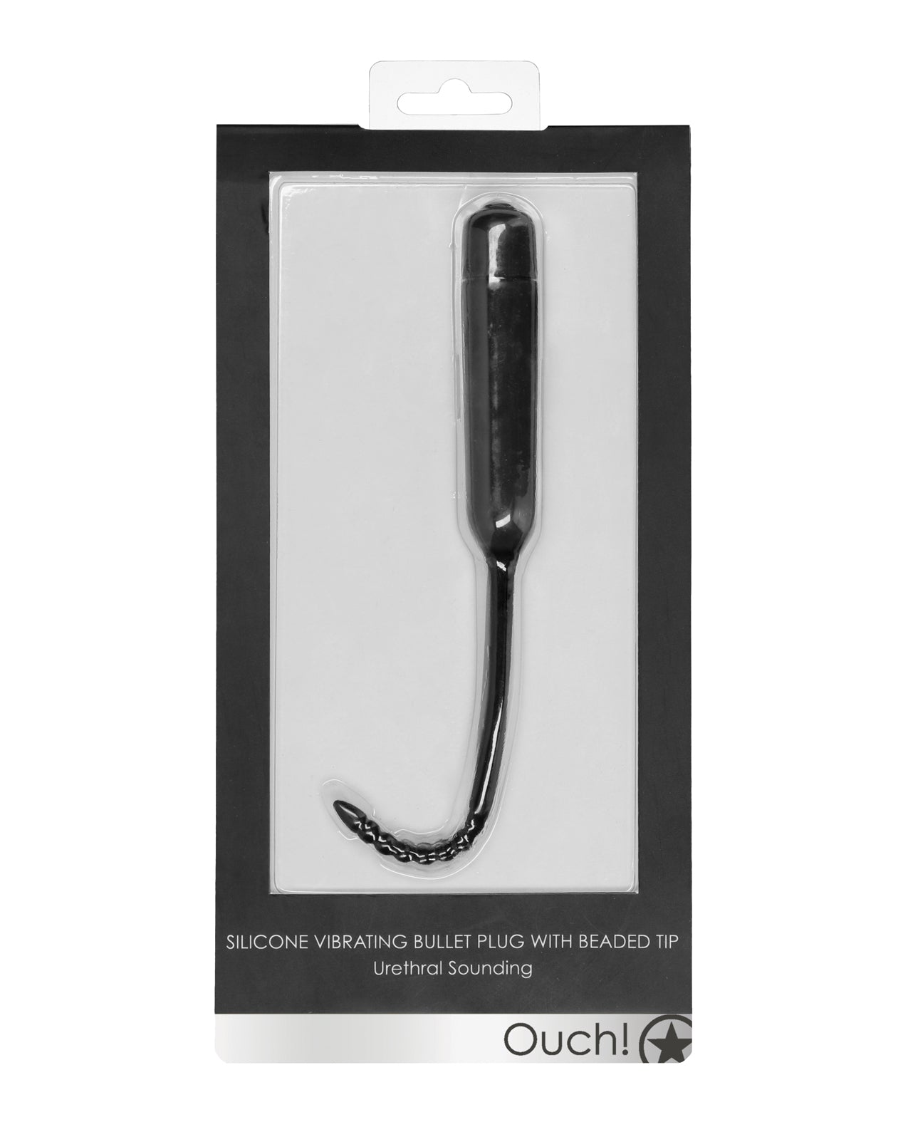 Ouch Shots Ouch Urethral Sounding Silicone Vibrating Bullet Plug with Beaded Tip - Black