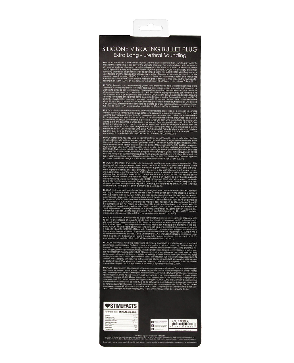 Ouch Shots Ouch Extra Long Urethral Sounding Silicone Vibrating Bullet Plug - Black - Image 2