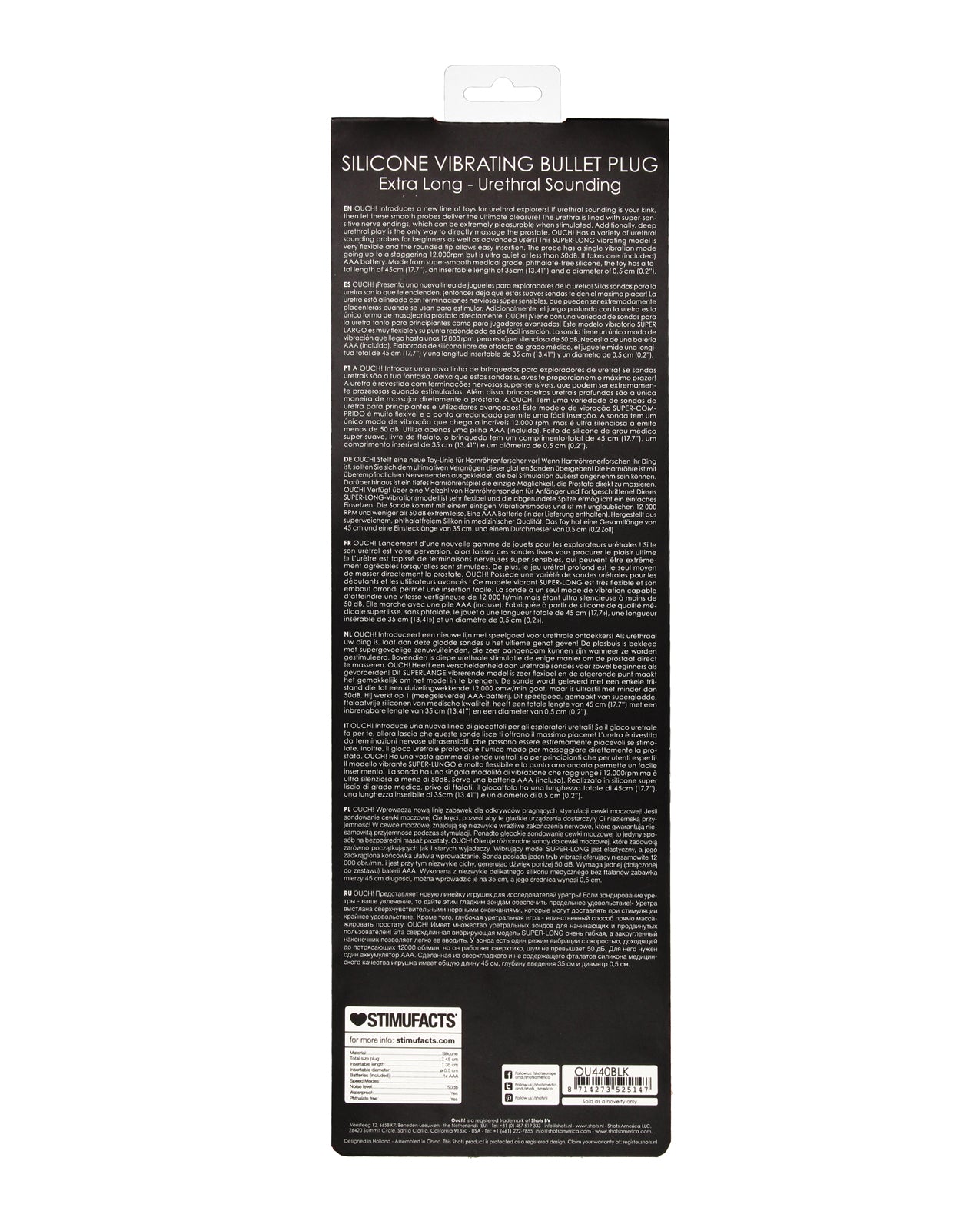 Ouch Shots Ouch Extra Long Urethral Sounding Silicone Vibrating Bullet Plug - Black - Image 2