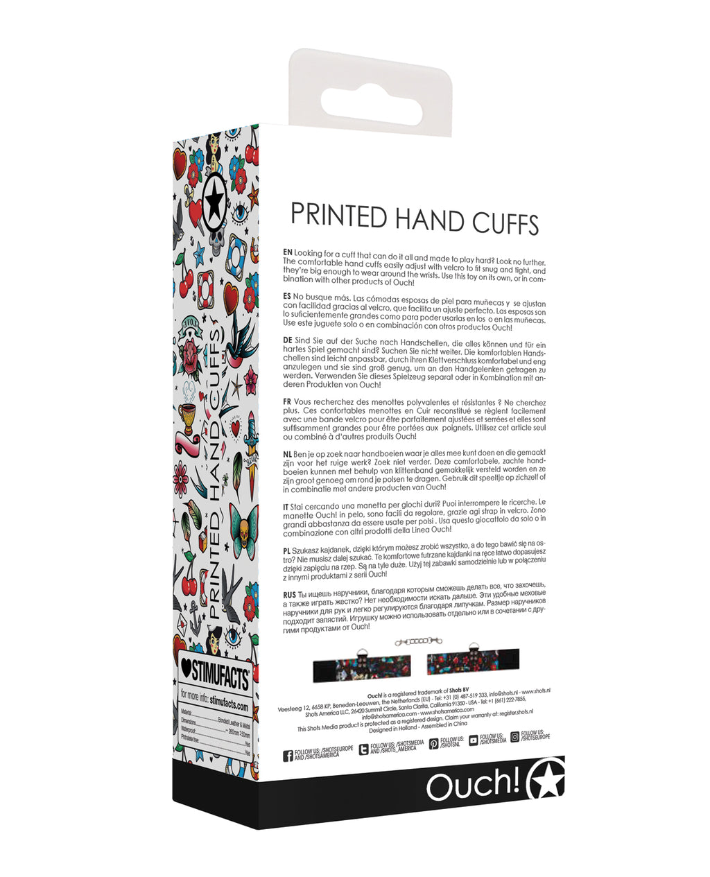 Ouch Shots Ouch Old School Tattoo Style Printed Hand Cuffs - Black - Image 2