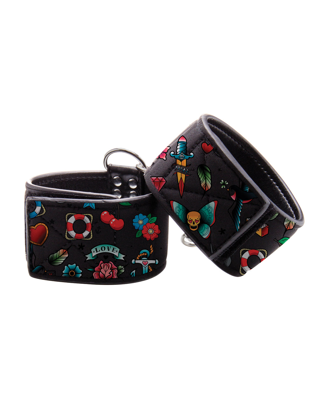 Ouch Shots Ouch Old School Tattoo Style Printed Hand Cuffs - Black - Image 3