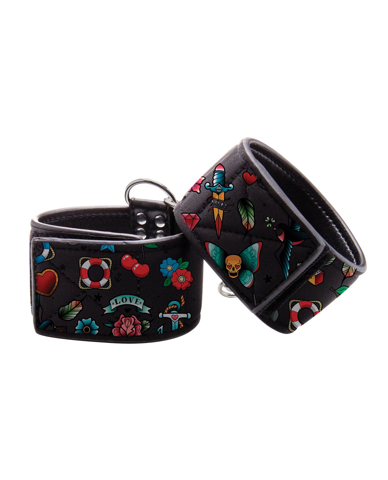 Ouch Shots Ouch Old School Tattoo Style Printed Hand Cuffs - Black - Image 3