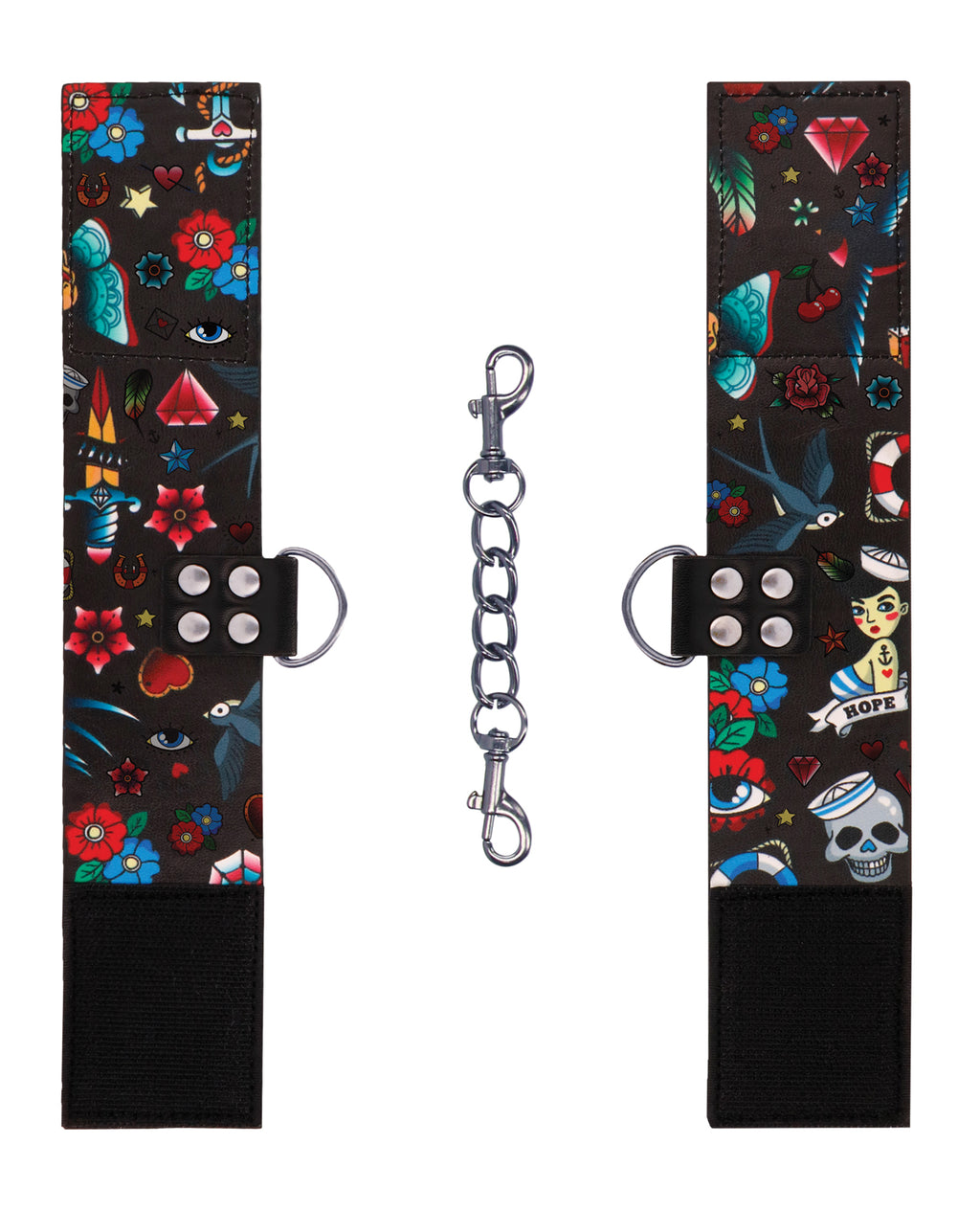 Ouch Shots Ouch Old School Tattoo Style Printed Hand Cuffs - Black - Image 4