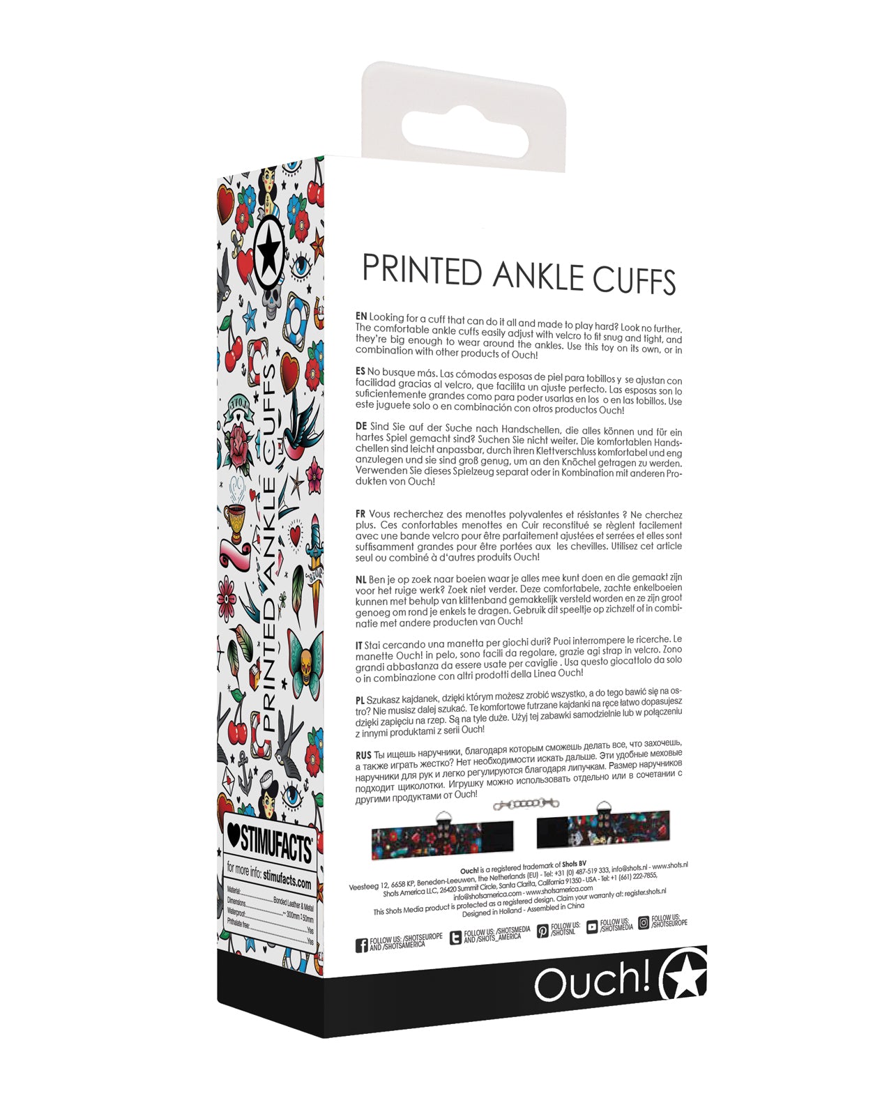 Ouch Shots Ouch Old School Tattoo Style Printed Ankle Cuffs - Black - Image 2