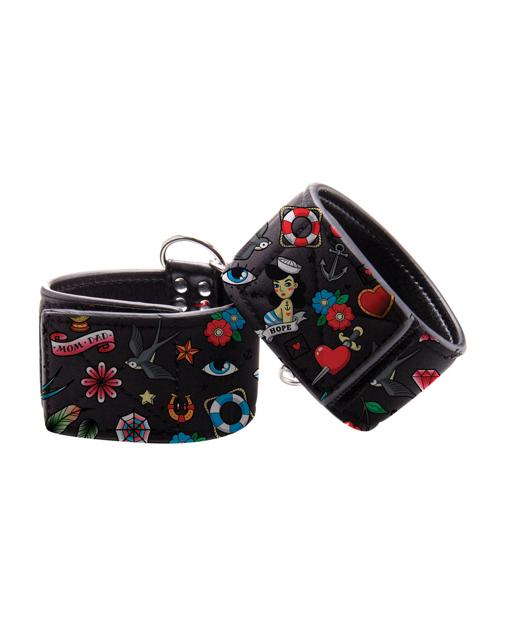 Ouch Shots Ouch Old School Tattoo Style Printed Ankle Cuffs - Black - Image 3