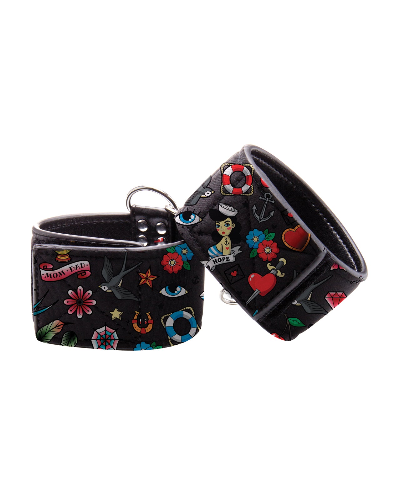 Ouch Shots Ouch Old School Tattoo Style Printed Ankle Cuffs - Black - Image 3