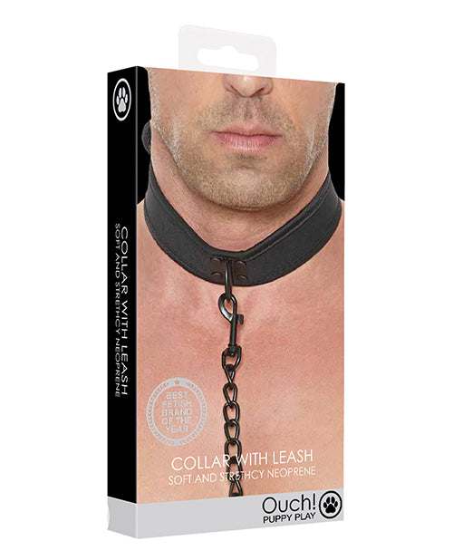 Ouch Shots Ouch Puppy Play Puppy Collar with Leash - Black