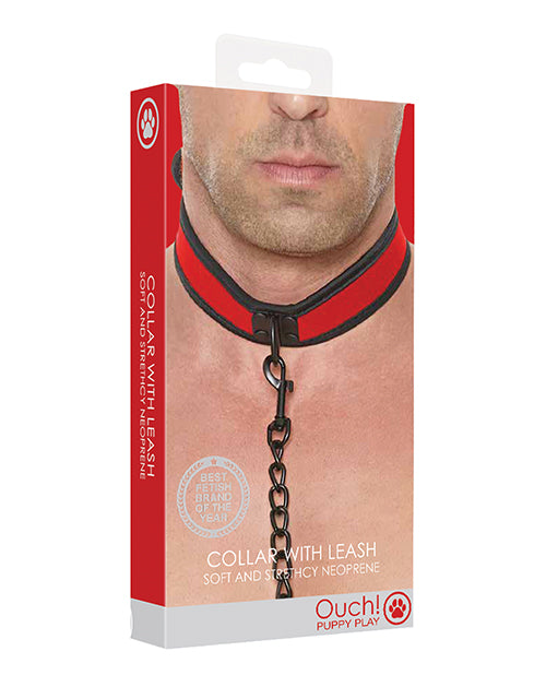 Ouch Shots Ouch Puppy Play Puppy Collar with Leash - Red