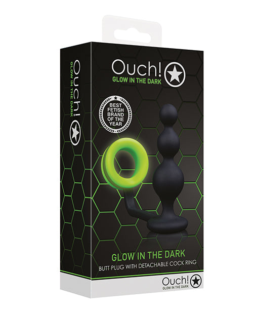 Ouch Shots Ouch Beads Butt Plug with Cock Ring - Glow in the Dark