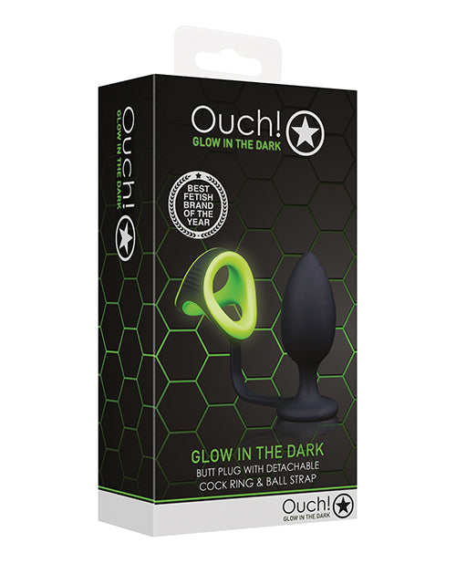 Ouch Shots Ouch Butt Plug with Cock Ring & Ball Strap - Glow in the Dark