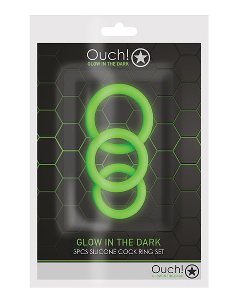 Ouch Shots Ouch 3-Piece Cock Ring Set - Glow in the Dark