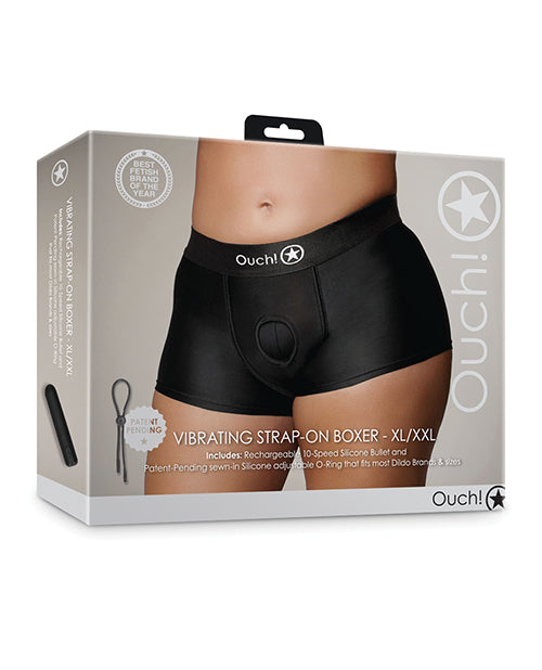 Ouch Shots Ouch! Vibrating Strap On Boxer - Black XL/XXL