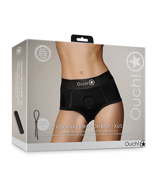 Ouch Shots Ouch! Vibrating Strap On Brief - Black XS/S