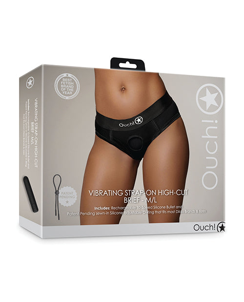 Ouch Shots Ouch! Vibrating Strap On High-Cut Brief - Black M/L