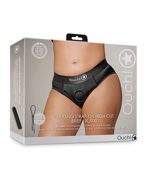 Ouch Shots Ouch! Vibrating Strap On High-Cut Brief - Black XL/XXL